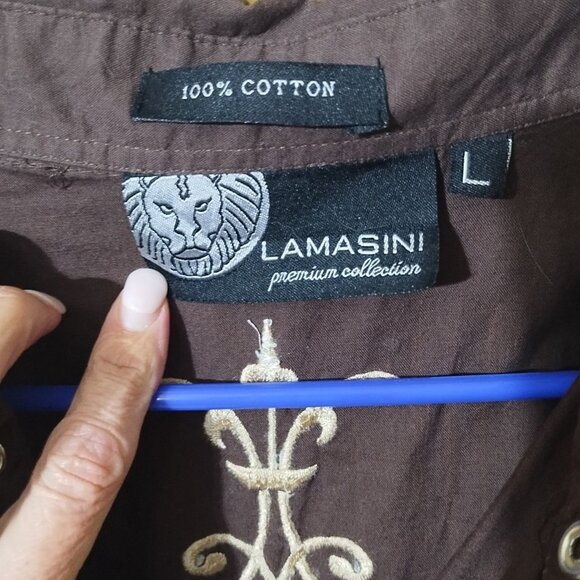 Lamasini Button Up Cotton Embroidered Rhinestone Embellished Western Shirt L Y2K - Picture 4 of 7